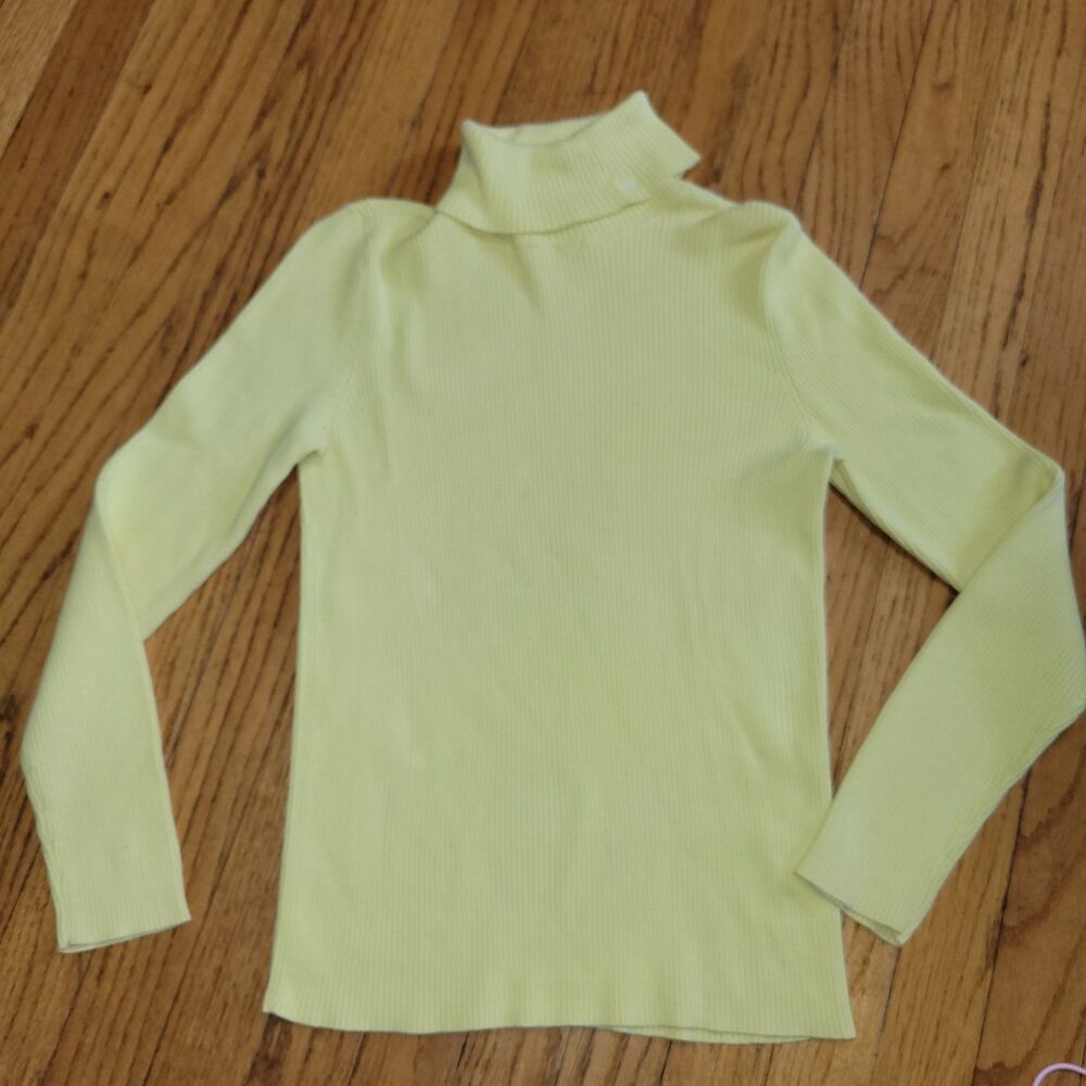 Lauren Ralph Lauren Sweater Women’s ribbed M Turtleneck yellow lime embroidered